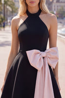 Load image into Gallery viewer, Black Pink A Line High Neck Short Homecoming Dress with Bow
