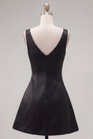 Load image into Gallery viewer, Black Pink A Line V-Neck Short Homecoming Dress with Beading