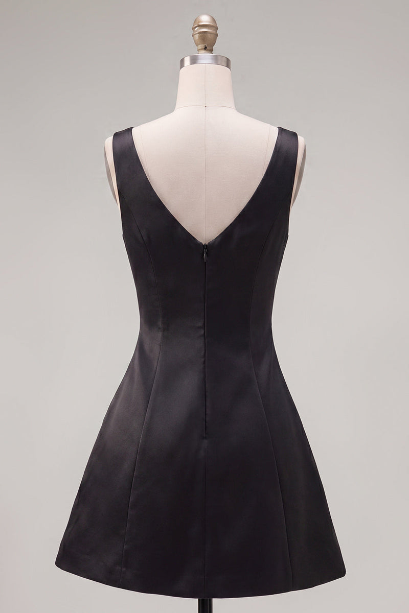 Load image into Gallery viewer, Black Pink A Line V-Neck Short Homecoming Dress with Beading