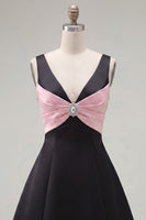 Load image into Gallery viewer, Black Pink A Line V-Neck Short Homecoming Dress with Beading
