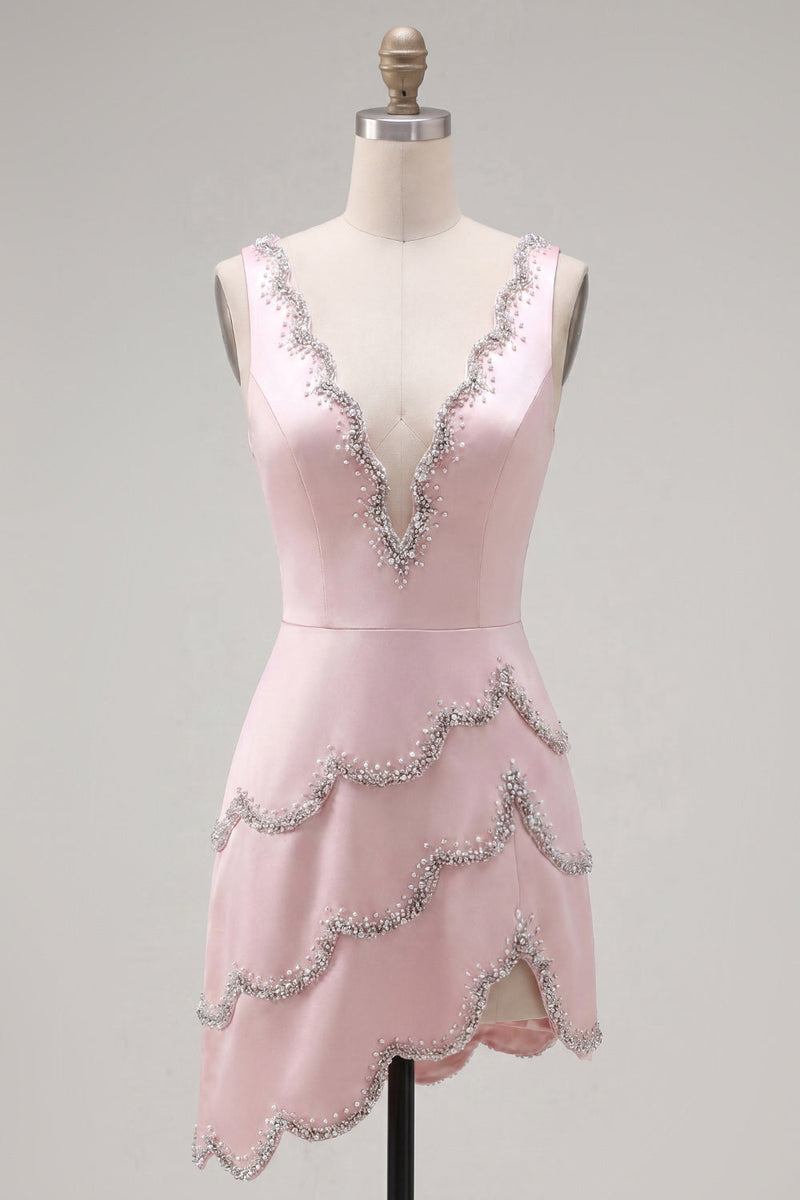 Load image into Gallery viewer, Sparkly Yellow A Line V-Neck Short Homecoming Dress with Beading