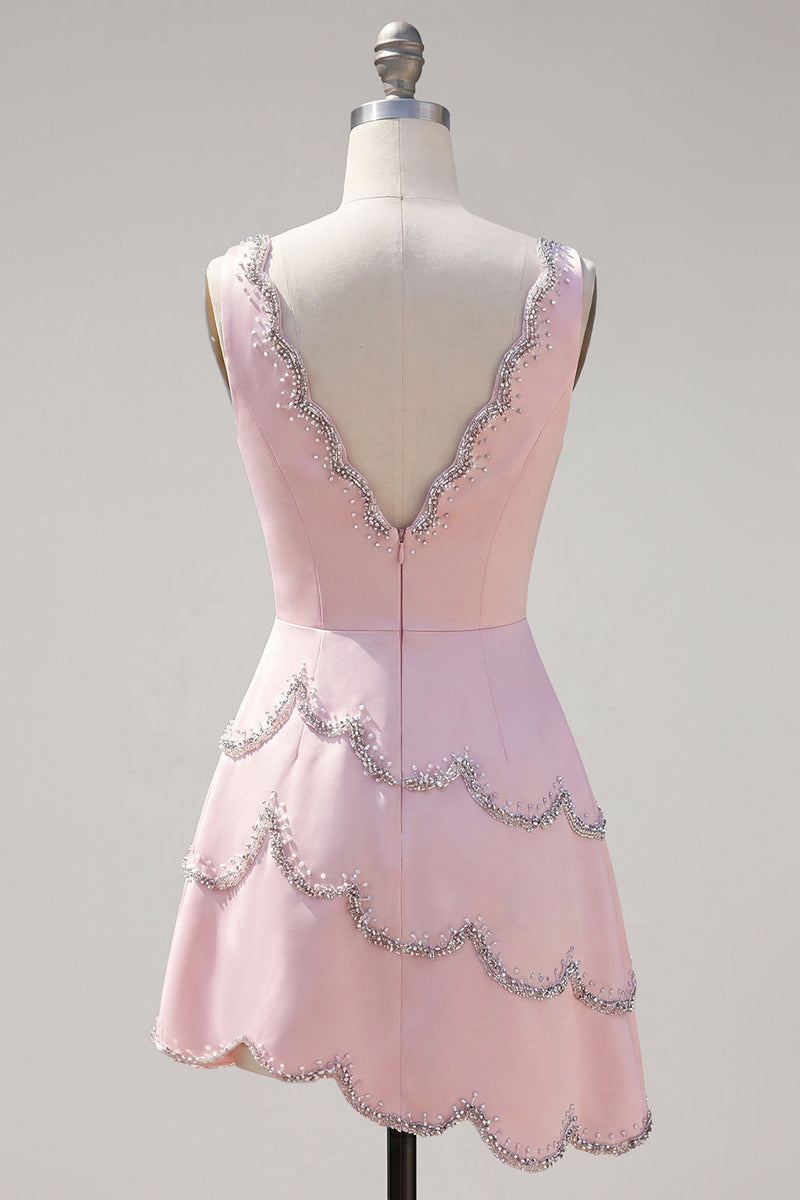 Load image into Gallery viewer, Sparkly Yellow A Line V-Neck Short Homecoming Dress with Beading