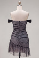 Load image into Gallery viewer, Black Ruched Tight Short Homecoming Dress with Ruffles
