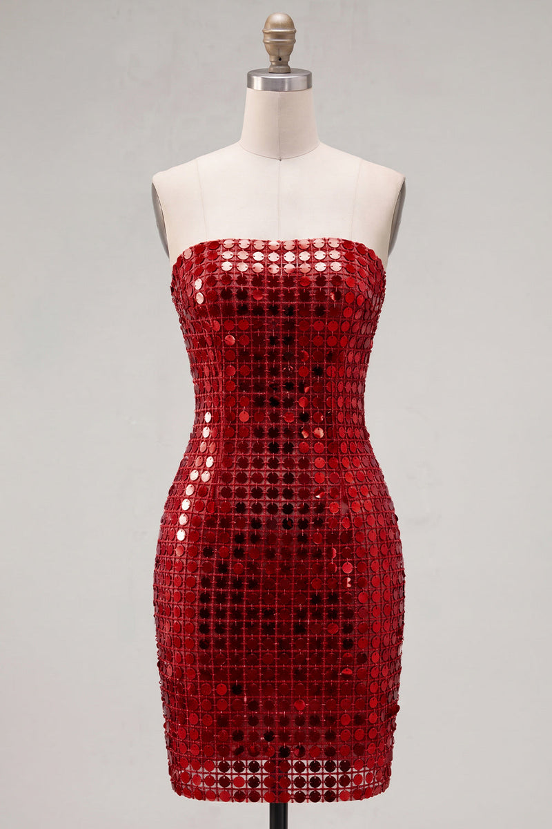 Load image into Gallery viewer, Sparkly Dark Red Beaded Strapless Tight Short Homecoming Dress
