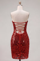 Load image into Gallery viewer, Sparkly Dark Red Beaded Strapless Tight Short Homecoming Dress