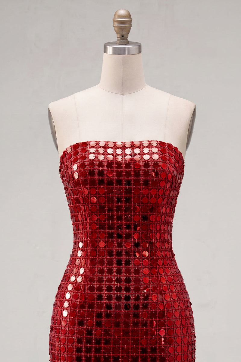 Load image into Gallery viewer, Sparkly Dark Red Beaded Strapless Tight Short Homecoming Dress