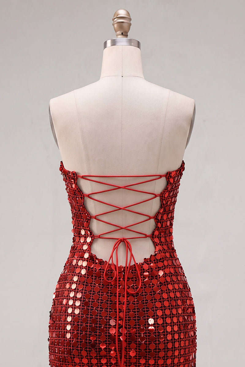 Load image into Gallery viewer, Sparkly Dark Red Beaded Strapless Tight Short Homecoming Dress