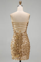 Load image into Gallery viewer, Sparkly Dark Red Beaded Strapless Tight Short Homecoming Dress