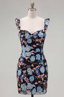 Load image into Gallery viewer, Sparkly Black Floral Beaded Tight Short Homecoming Dress