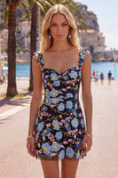 Load image into Gallery viewer, Sparkly Black Floral Beaded Tight Short Homecoming Dress