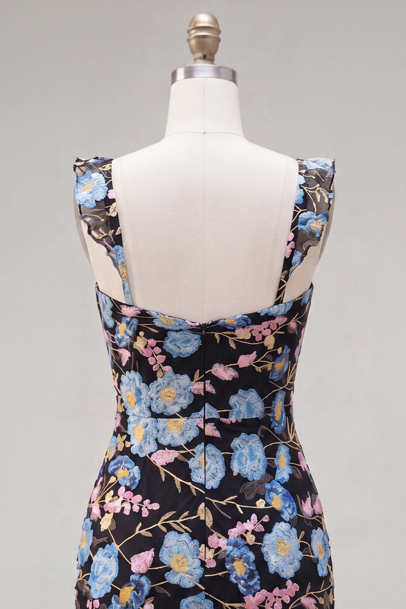 Load image into Gallery viewer, Sparkly Black Floral Beaded Tight Short Homecoming Dress