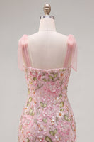 Load image into Gallery viewer, Sparkly Pink Floral Tight Short Beaded Homecoming Dress with Bows