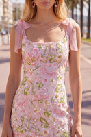 Load image into Gallery viewer, Sparkly Pink Floral Tight Short Beaded Homecoming Dress with Bows