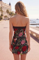 Load image into Gallery viewer, Black Red Flower Strapless Short Tight Homecoming Dress