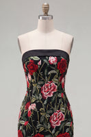 Load image into Gallery viewer, Black Red Flower Strapless Short Tight Homecoming Dress