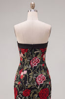 Load image into Gallery viewer, Black Red Flower Strapless Short Tight Homecoming Dress