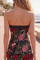 Load image into Gallery viewer, Black Red Flower Strapless Short Tight Homecoming Dress