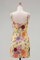 Load image into Gallery viewer, Butter Yellow Floral Square Neck Tight Short Homecoming Dress