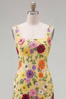 Load image into Gallery viewer, Butter Yellow Floral Square Neck Tight Short Homecoming Dress