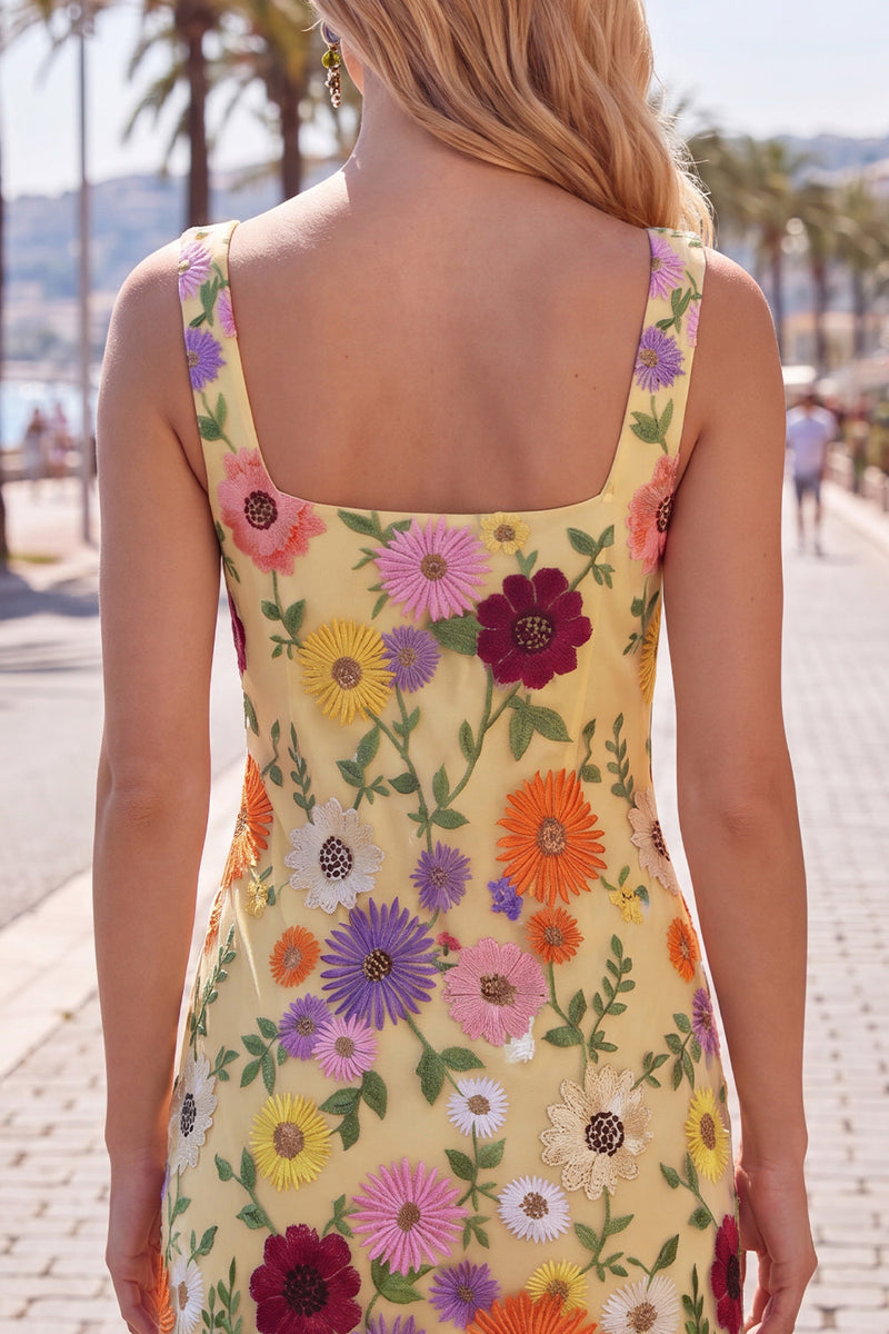 Load image into Gallery viewer, Butter Yellow Floral Square Neck Tight Short Homecoming Dress