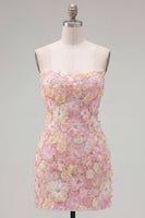 Load image into Gallery viewer, Sparkly Yellow Floral Strapless Beaded Tight Short Homecoming Dress