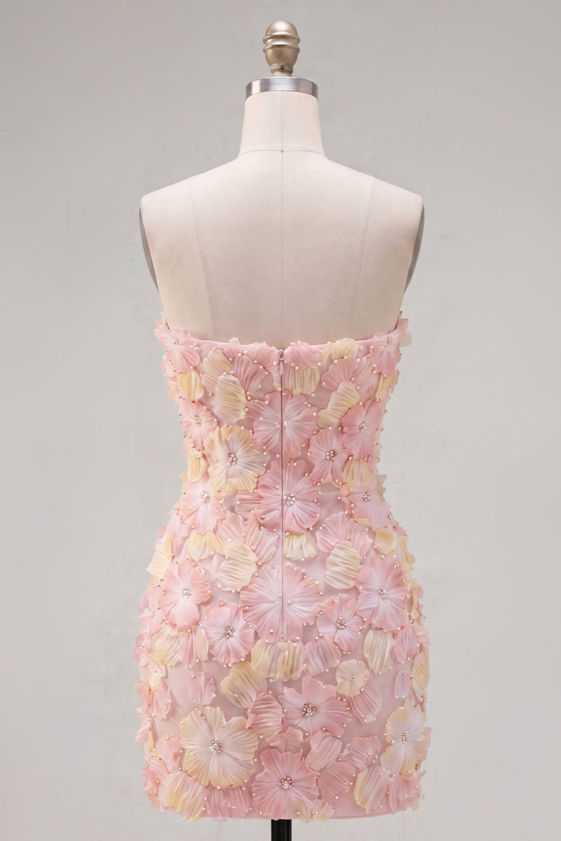 Load image into Gallery viewer, Sparkly Yellow Floral Strapless Beaded Tight Short Homecoming Dress