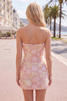 Load image into Gallery viewer, Sparkly Yellow Floral Strapless Beaded Tight Short Homecoming Dress