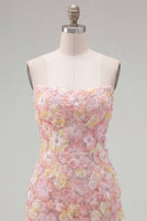 Load image into Gallery viewer, Sparkly Yellow Floral Strapless Beaded Tight Short Homecoming Dress