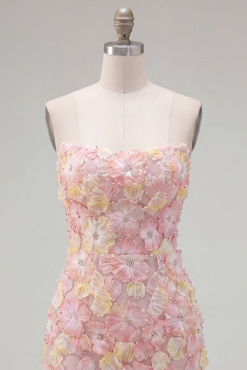 Load image into Gallery viewer, Sparkly Yellow Floral Strapless Beaded Tight Short Homecoming Dress
