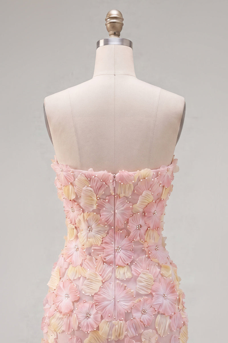 Load image into Gallery viewer, Sparkly Yellow Floral Strapless Beaded Tight Short Homecoming Dress