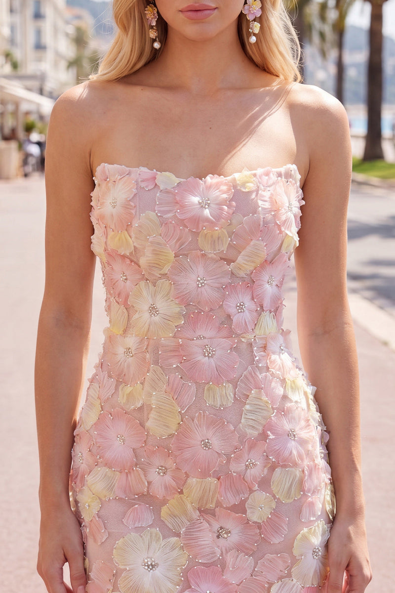Load image into Gallery viewer, Sparkly Yellow Floral Strapless Beaded Tight Short Homecoming Dress