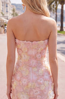Load image into Gallery viewer, Sparkly Yellow Floral Strapless Beaded Tight Short Homecoming Dress