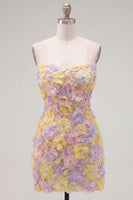 Load image into Gallery viewer, Sparkly Yellow Floral Strapless Beaded Tight Short Homecoming Dress