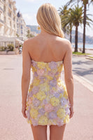 Load image into Gallery viewer, Sparkly Yellow Floral Strapless Beaded Tight Short Homecoming Dress