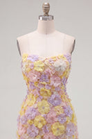 Load image into Gallery viewer, Sparkly Yellow Floral Strapless Beaded Tight Short Homecoming Dress