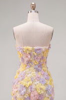 Load image into Gallery viewer, Sparkly Yellow Floral Strapless Beaded Tight Short Homecoming Dress