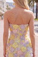 Load image into Gallery viewer, Sparkly Yellow Floral Strapless Beaded Tight Short Homecoming Dress