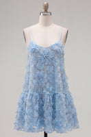 Load image into Gallery viewer, Sparkly Pink Floral A Line Spaghetti Straps Beaded Short Homecoming Dress