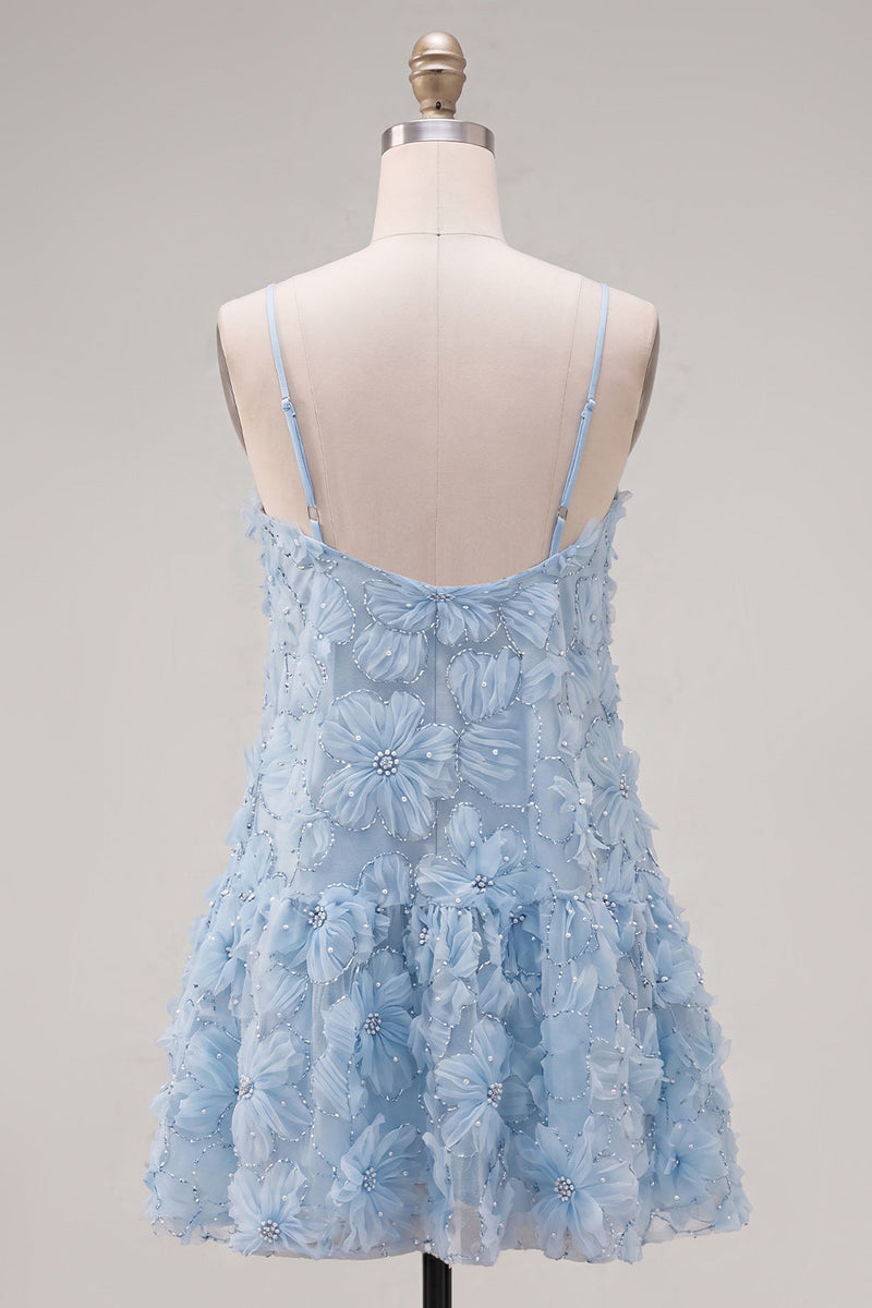 Load image into Gallery viewer, Sparkly Pink Floral A Line Spaghetti Straps Beaded Short Homecoming Dress