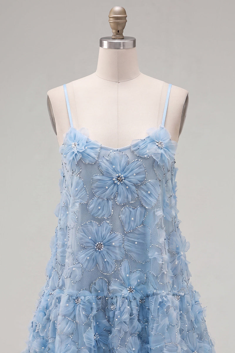 Load image into Gallery viewer, Sparkly Pink Floral A Line Spaghetti Straps Beaded Short Homecoming Dress