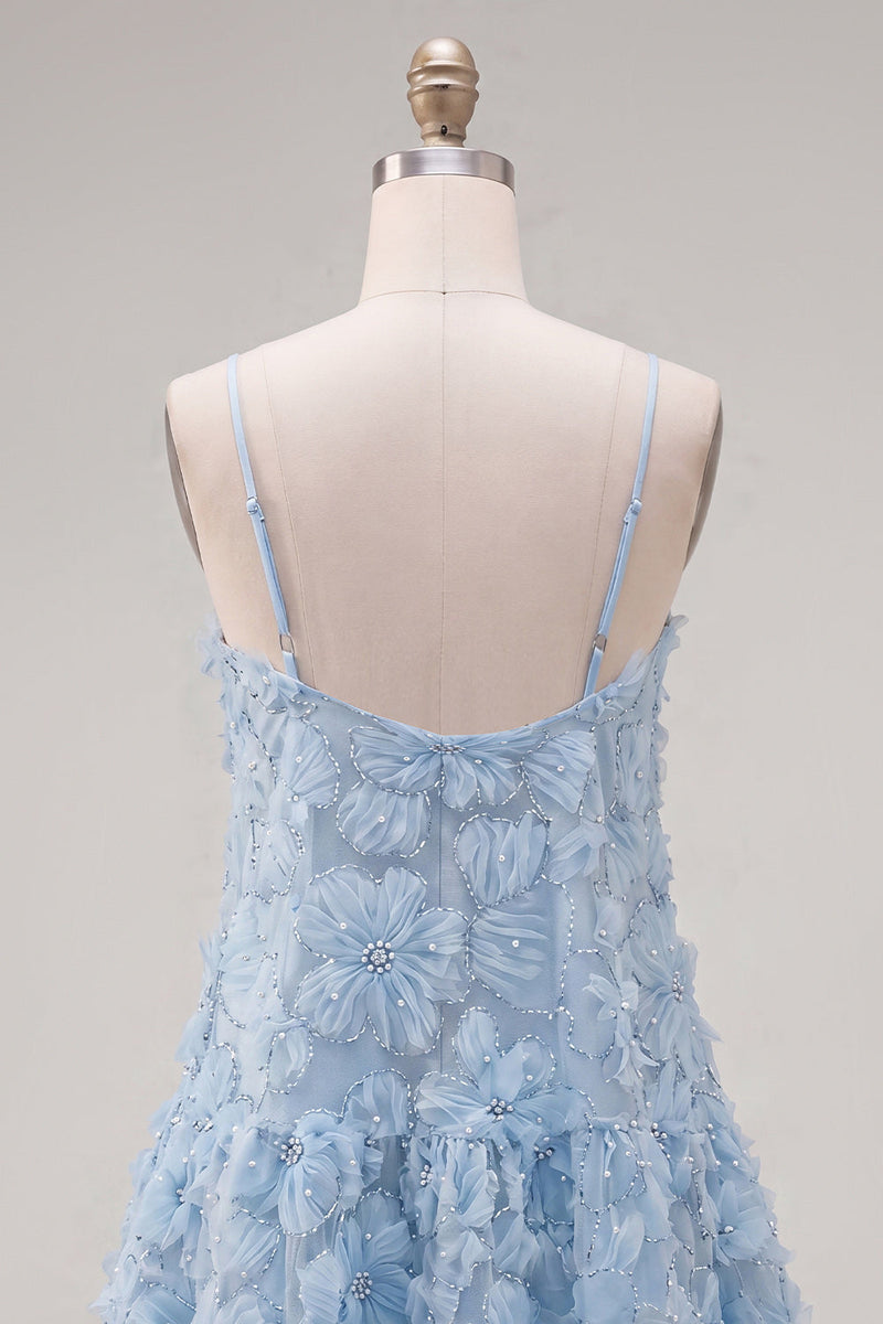 Load image into Gallery viewer, Sparkly Pink Floral A Line Spaghetti Straps Beaded Short Homecoming Dress