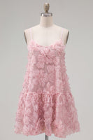 Load image into Gallery viewer, Sparkly Pink Floral A Line Spaghetti Straps Beaded Short Homecoming Dress