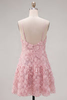 Load image into Gallery viewer, Sparkly Pink Floral A Line Spaghetti Straps Beaded Short Homecoming Dress