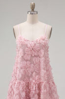 Load image into Gallery viewer, Sparkly Pink Floral A Line Spaghetti Straps Beaded Short Homecoming Dress