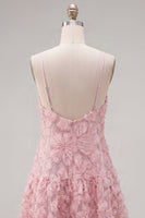Load image into Gallery viewer, Sparkly Pink Floral A Line Spaghetti Straps Beaded Short Homecoming Dress