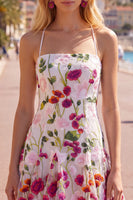 Load image into Gallery viewer, Pink Red Floral A Line Spaghetti Straps Short Homecoming Dress