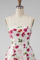 Load image into Gallery viewer, Pink Red Floral A Line Spaghetti Straps Short Homecoming Dress