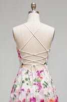 Load image into Gallery viewer, Pink Red Flower Spaghetti Straps A Line Short Homecoming Dress