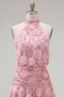 Load image into Gallery viewer, Sparkly Pink Floral A Line Sequin Short Homecoming Dress with Ruffles