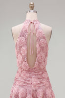 Load image into Gallery viewer, Sparkly Pink Floral A Line Sequin Short Homecoming Dress with Ruffles